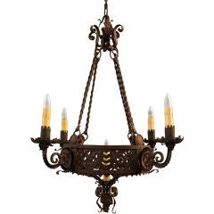 1 of 2 Exceptional Hand-Wrought Iron Chandeliers