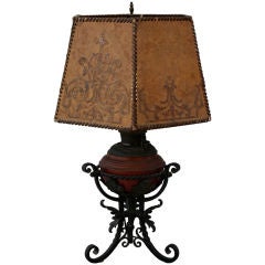 Early 20th Century Iron Table Lamp w/Mica Shade