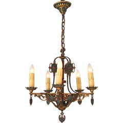 Antique Beautiful 1920s Polychrome Chandelier w/Bakelite Column
