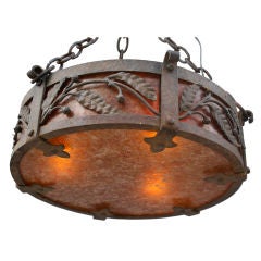 Unique Wrought Iron Drum Light w/ Leaves and Berries