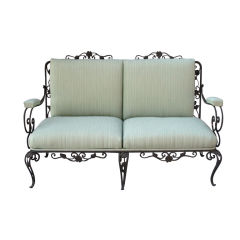 1920s Upholstered Iron Bench w/Floral Vine