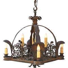 Antique Unique 1920s Spanish Revival Square Chandelier