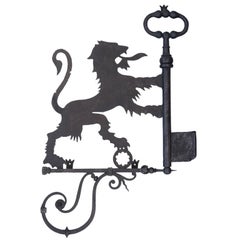 Antique Wrought Iron Lion and Key Sign
