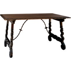 Carved Spanish Revival Table w/Iron Stretchers