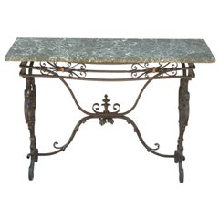 1930s Iron Console Table with Marble Top