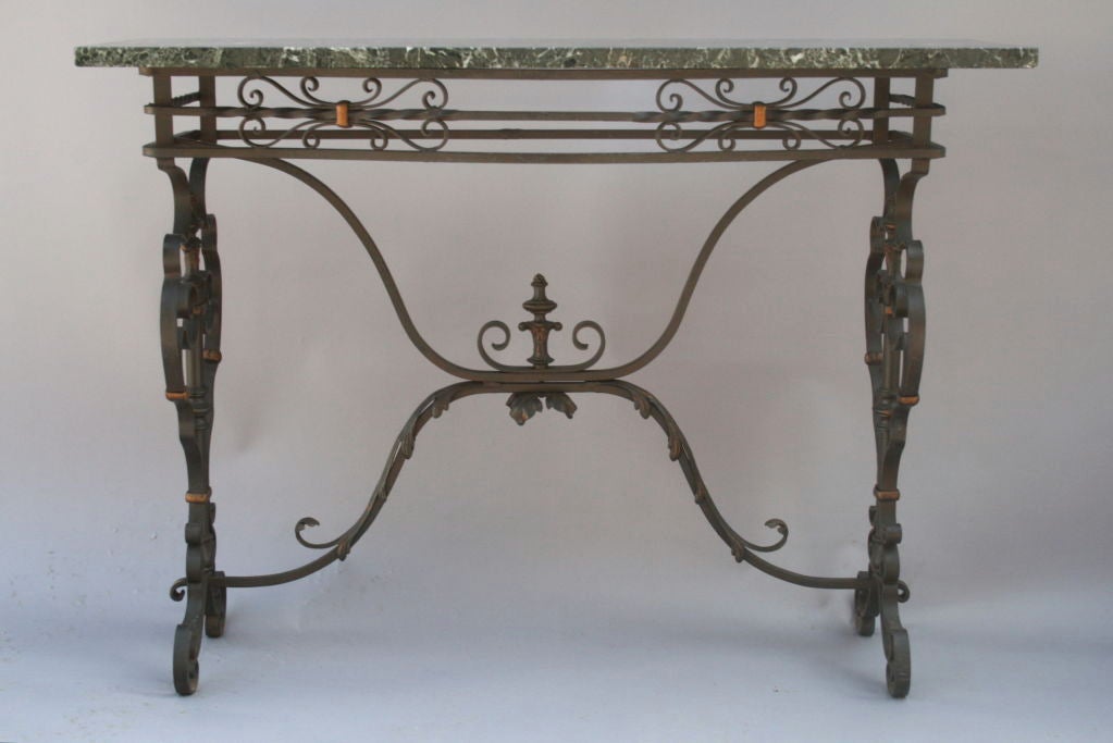 Wrought iron console table; nicely designed with quality ironwork.