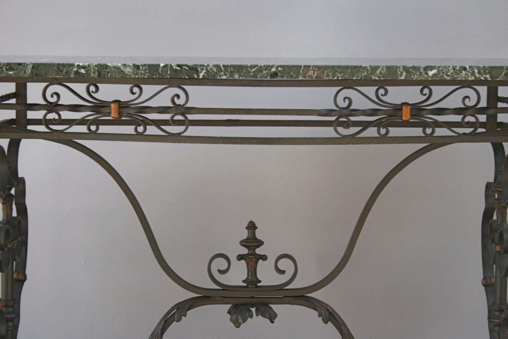 American 1930s Iron Console Table with Marble Top