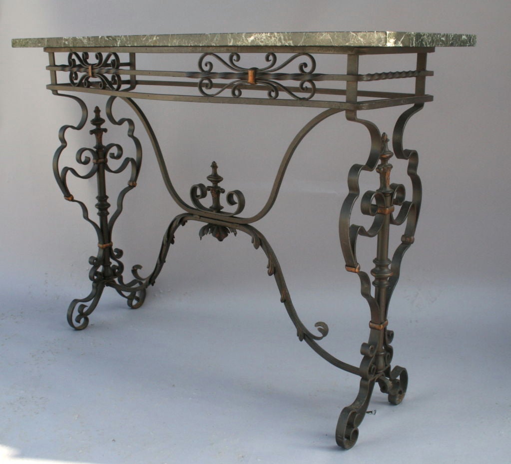 1930s Iron Console Table with Marble Top 1