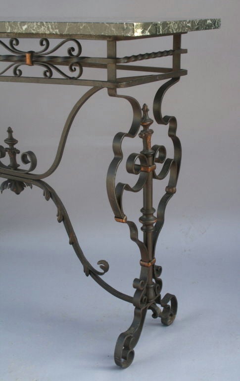Mid-20th Century 1930s Iron Console Table with Marble Top