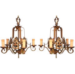 Two 1920s Polychrome 5-Light Chandeliers
