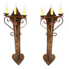 Spanish Revival Very Large Pair of Sconces