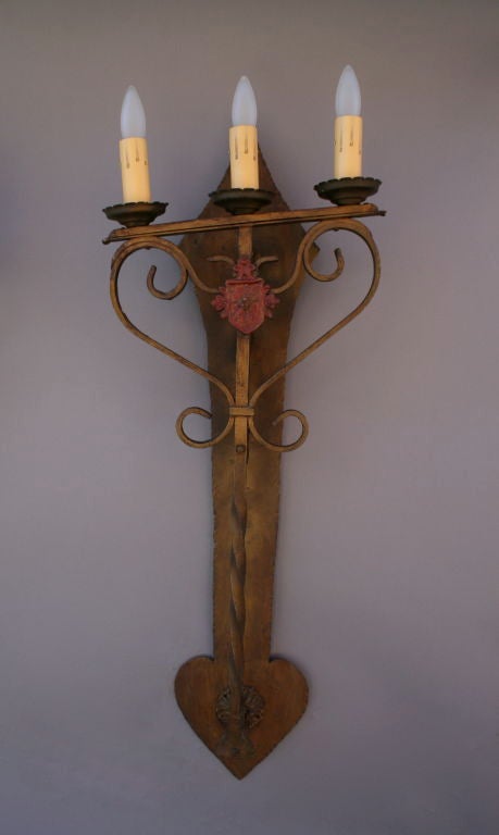 Spanish Revival Very Large Pair of Sconces