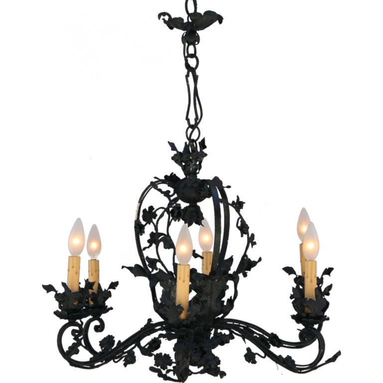 Intricate Flower Wrought Iron Chandelier