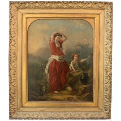 Woman in Red Dress with Child, Painting