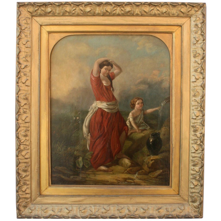 Woman in Red Dress with Child, Painting