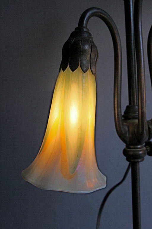 Bronze Tiffany Studios Three-Light Lily Lamp #306