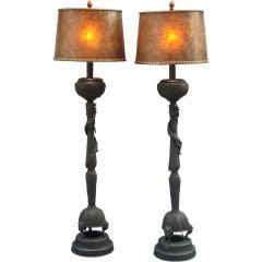 Pair of Tall  Japanese Candlesticks Lamps, Meiji Period
