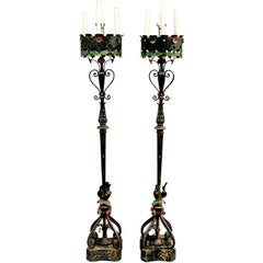 Pair of Spectacular, Tall Wrought Iron Torchieres