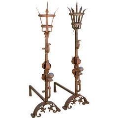 Over 4FT Massive Wrought Iron Andirons