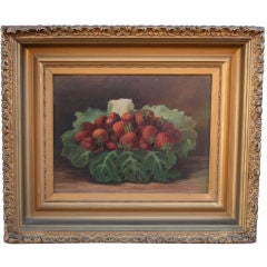 Late 1800s Still Life Painting of Strawberries