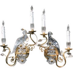 PAIR  CRYSTAL AND GILT BAQUES STYLE  2 ARM SCONCES