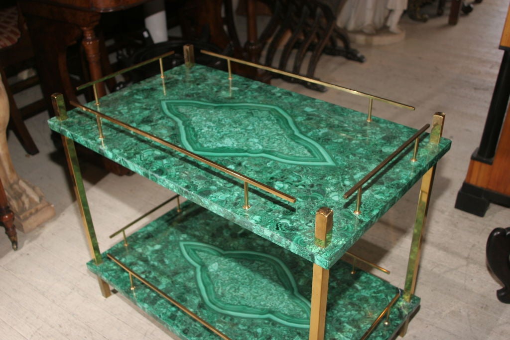 1950's  2 Tier Malachite/gold plated brass  side table