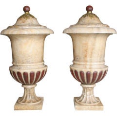 Pair  Covered Marble Urns