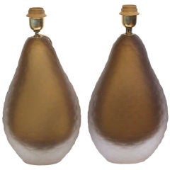 A pair of "Battuto" pear shaped table lights blown Murano glass
