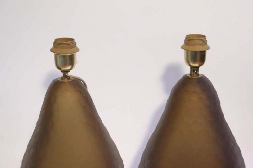 A pair of "Battuto" pear shaped table lights blown Murano glass