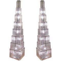 Pair of Murano Glass Huge Pyramids Shaped Floor Lights