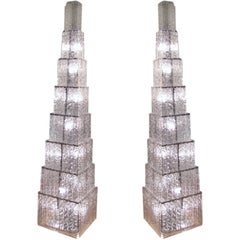 Pair of Murano Glass Huge Pyramids Shaped Floor Lights