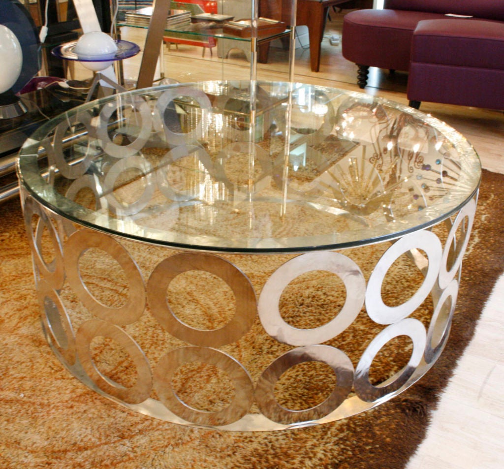 A large circular occasional coffee table