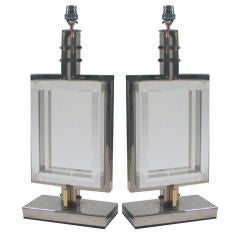 A pair of 1970s perspex and chrome table lamps