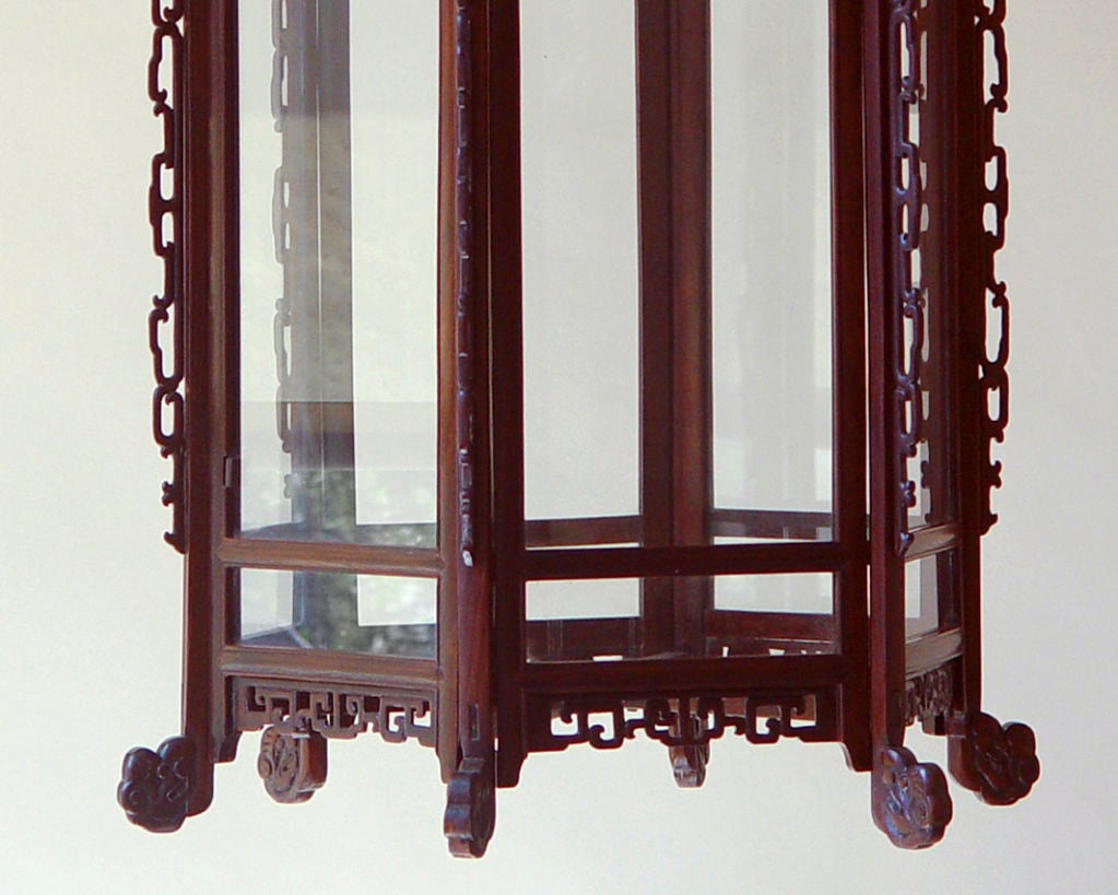 A carved  rosewood Chinoiserie lantern In Good Condition In New York, NY