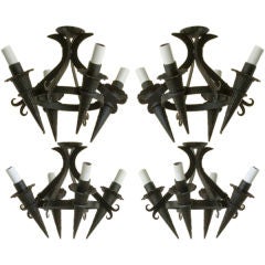 Four Black Iron Arts and Crafts Medieval Style Small Chandeliers 8