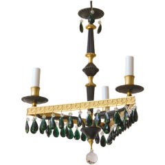 Gilt & patinated bronze small triangular shaped chandelier,