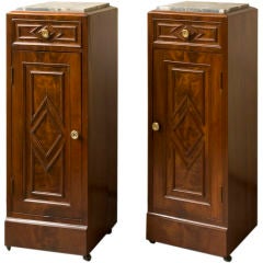 Pair of Charles X Style Mahogany Nightstands, Breche Marble Tops