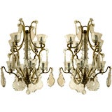 Pair of bronze and crystal small chandeliers