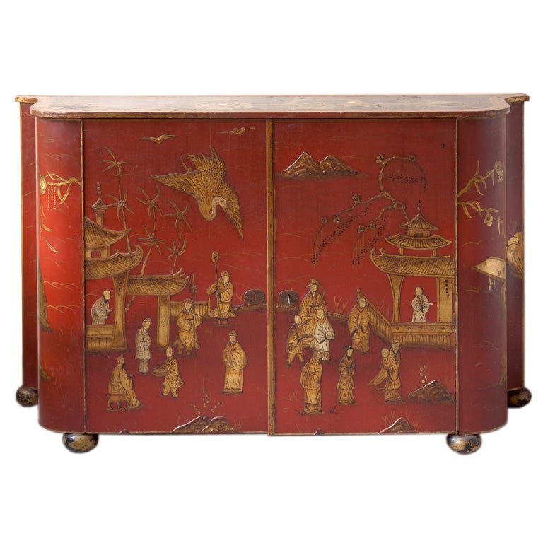 Red and black chinoiserie buffet For Sale
