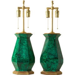 Pair of malachite lamps