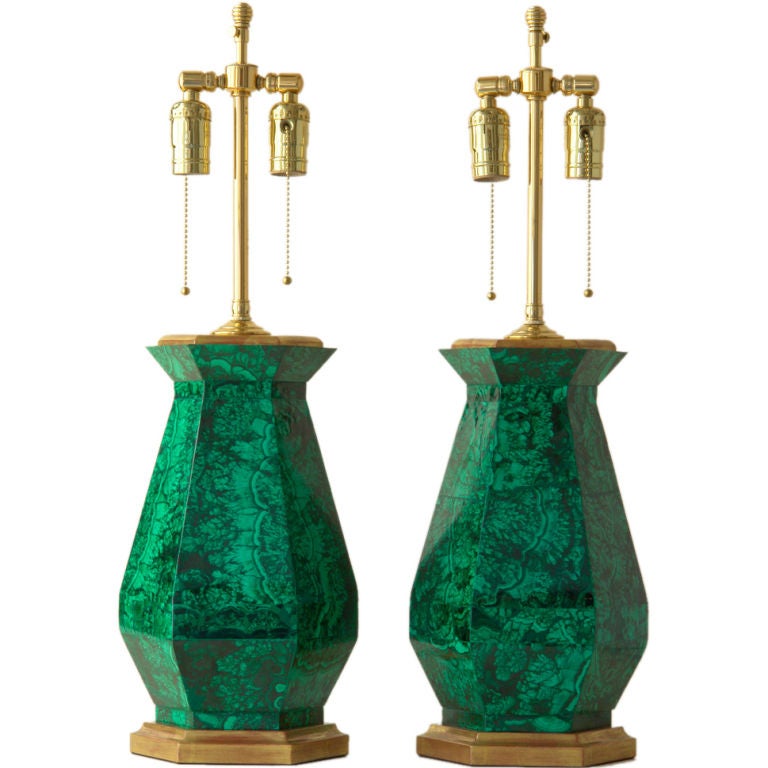 Pair of malachite lamps For Sale