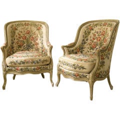 Louis XV style gray painted bergeres