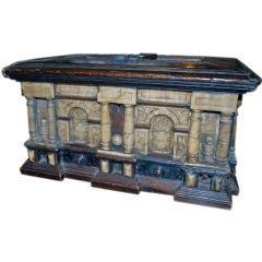 17th Century Bone and Ebony Box Continental Coffer Casket.