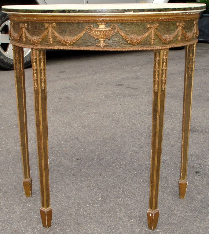 Pair of Irish Demilune Marble Top Console Tables
