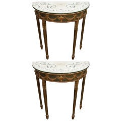 Pair of Irish Demilune Marble Top Console Tables