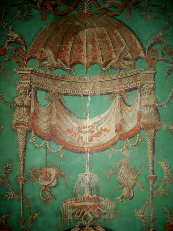 French Rare Pair 18th Century Painted Wallpaper Panels