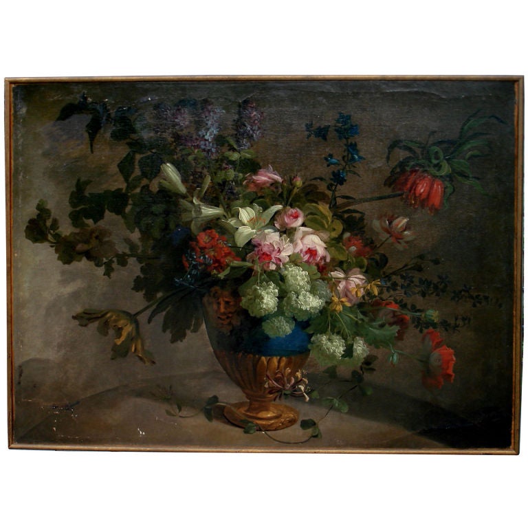 Large 18th Century Dutch Still Life of Flowers in a Vase