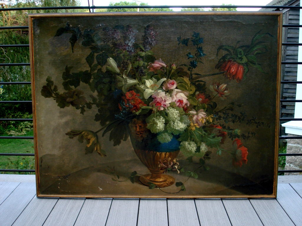 Dutch Still Life of Flowers in Neoclassical Vase.  Probably an Overdoor Panel or Trumeau Panel.
