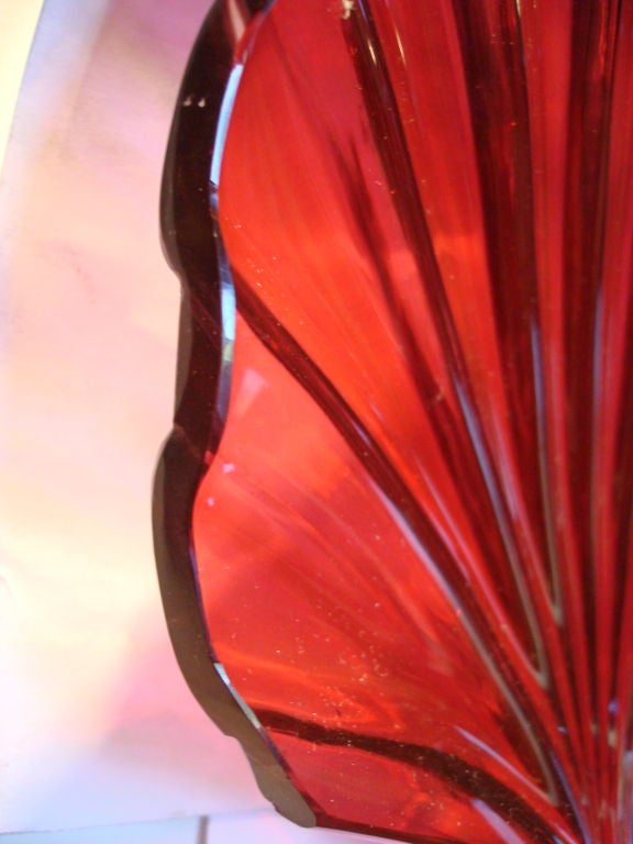 Italian Pair of Magnificent Cranberry Glass Shell Form Wall Sconces