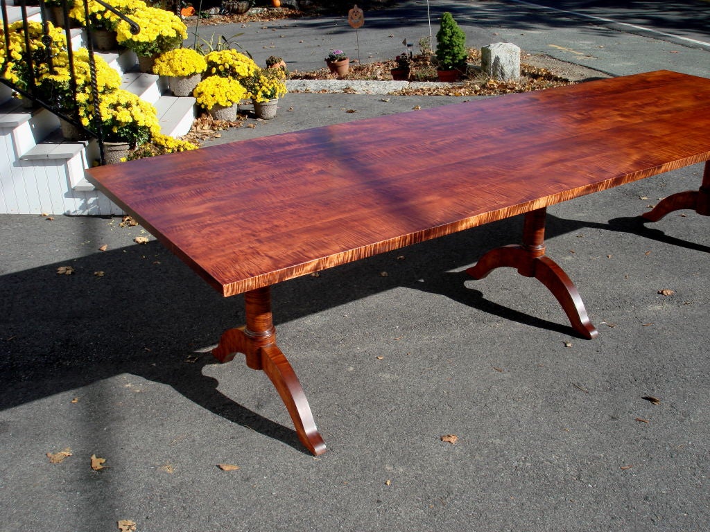 Custom Shaker Style Tiger Maple Dining Table. Design from Maine Shaker Settlement.  Rare Tiger Maple planks.